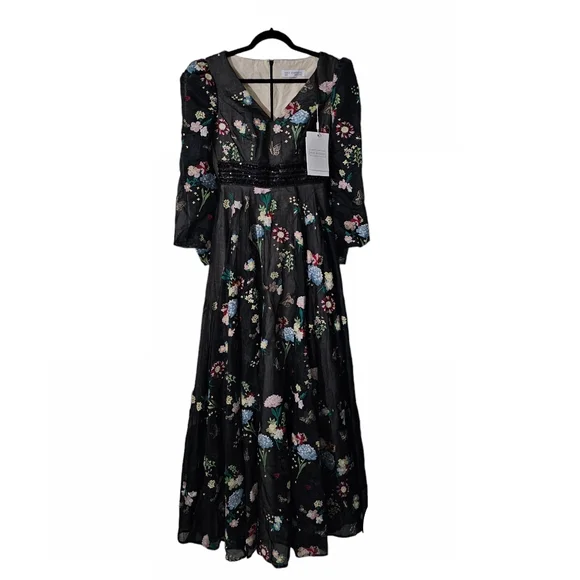 MAC DUGGAL Size 4 EMBROIDERED BISHOP SLEEVE V NECK FLOWY GOWN Dress Womens 4 - Picture 4 of 8